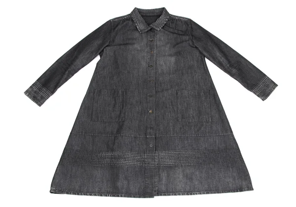 ISSEY MIYAKE HaaT Cotton Blend Pintuck Denim Half Coat K-173364_002