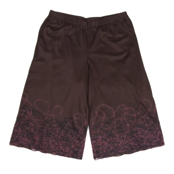 ISSEY MIYAKE HaaT Cotton Rayon Hem Embroidered Shorts Brown 2 K-173366_001