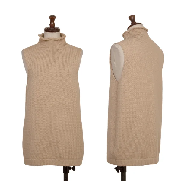 Max Mara Wool high Neck Sleeveless Knit Top Beige L K-173375_001