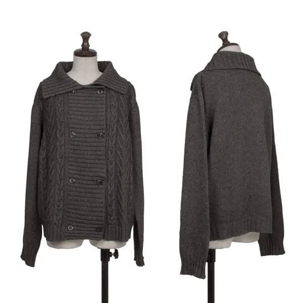 Max Mara Cashmere Blend Wool Double Cable Knit Jacket Grey L K-173377_001