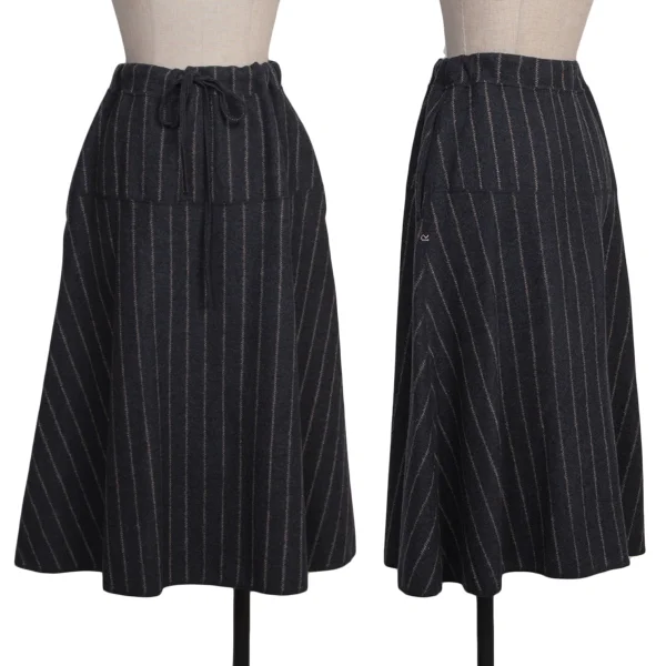 45rpm 45R Stripe Wool Skirt Navy 2 K-173395_001