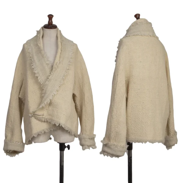 45rpm 45R Badou-R Wool Fringe Drape Jacket Ivory 2 K-173397_001