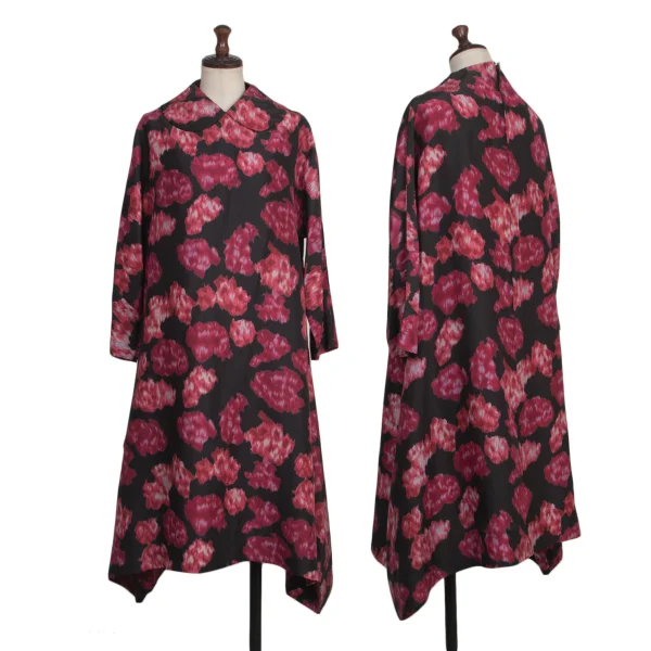 COMME des GARCONS Silk Printed Two Dimensional Round Collar Dress Black,Red XS K-173404_001