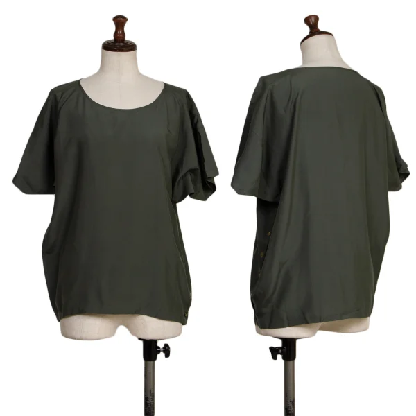 JURGEN LEHL Silk Side Button Short Sleeve Top  Khaki M K-173411_001