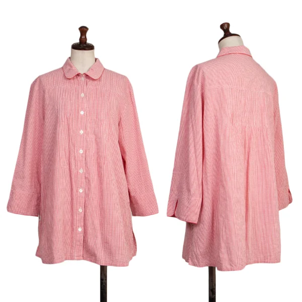 Mademoiselle NON NON Cotton Cupta Pin Tuck Check Shirt Red 40L K-173418_001