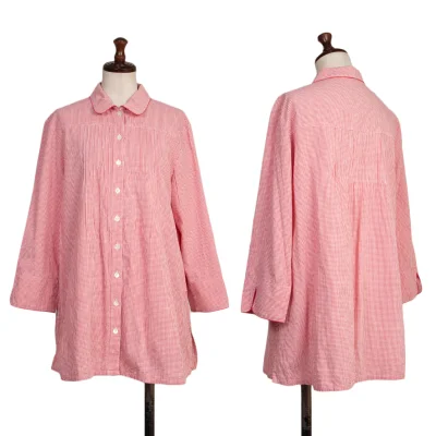 Mademoiselle NON NON Cotton Cupta Pin Tuck Check Shirt