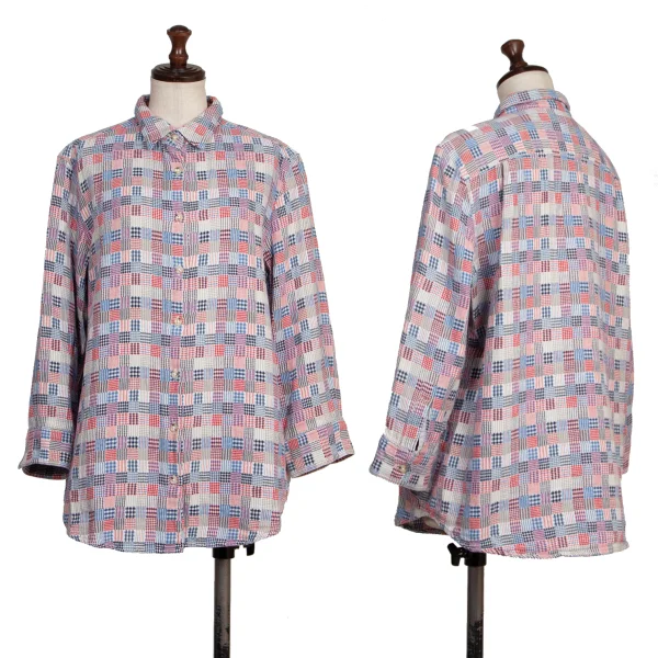Mademoiselle NON NON Cotton Multi Check Flannel Shirt Multi-Color 40L K-173420_001