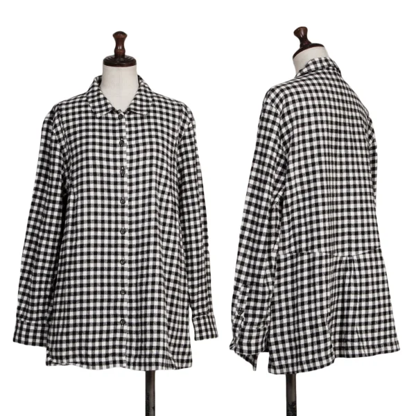 Mademoiselle NON NON Cotton Check Flannel Shirt Black,White 40L K-173421_001