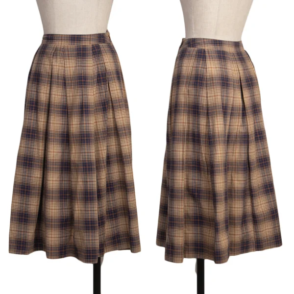Mademoiselle NON NON Cotton Check Pleats Skirt Beige 40L K-173426_001