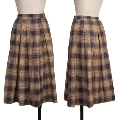 Mademoiselle NON NON Cotton Check Pleats Skirt