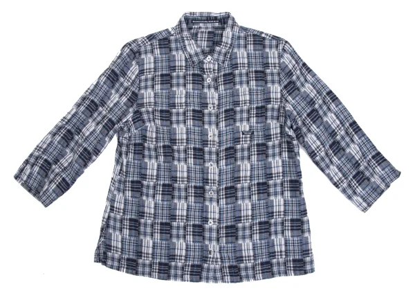 Mademoiselle NON NON Cotton Linen Patchwork Check Shirt K-173430_002
