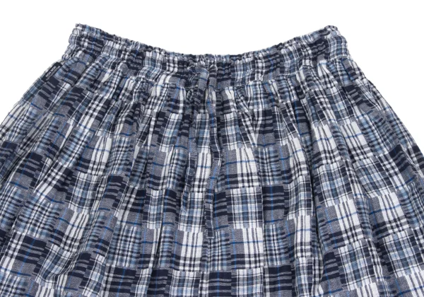 Mademoiselle NON NON Cotton Linen Patchwork Check Skirt K-173431_003