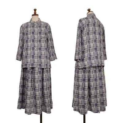 Mademoiselle NON NON Cotton Linen Patchwork Check Shirt & Skirt