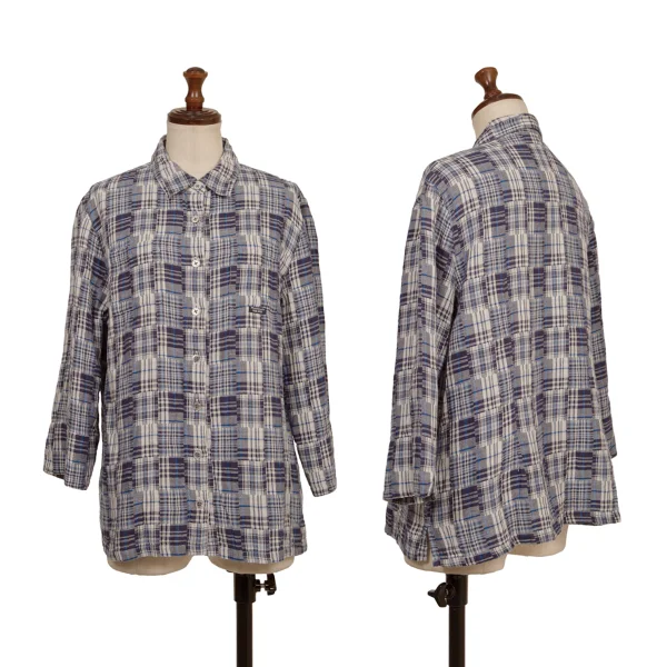 Mademoiselle NON NON Cotton Linen Patchwork Check Shirt & Skirt K-173432_002