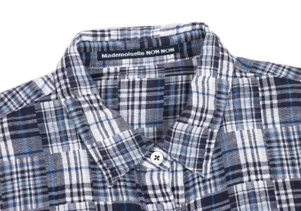 Mademoiselle NON NON Cotton Linen Patchwork Check Shirt & Skirt K-173432_005