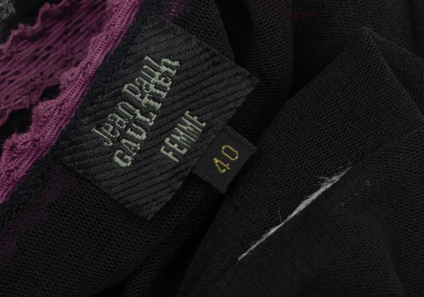 ジャンポールゴルチエファムJean Paul GAULTIER FEMME パワーネットフリル切替デザインTシャツ 黒マルチ40 K-173439_014