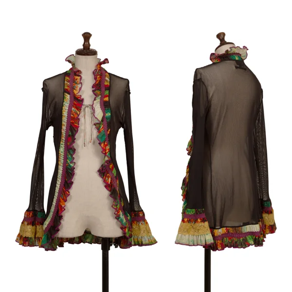 Jean Paul GAULTIER FEMME Mesh Frill Switching Cardigan Black,Multi-Color 40 K-173440_001