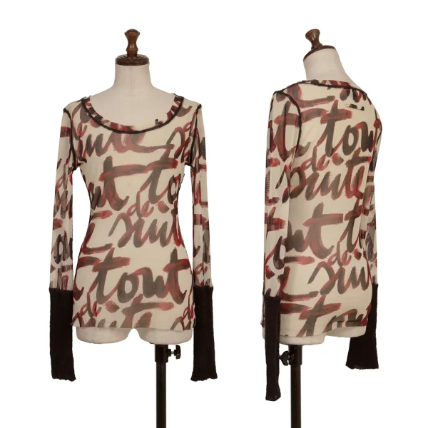 Jean Paul GAULTIER FEMME Lettering Print Mesh T Shirt Black,Ivory,Red 40 K-173441_001