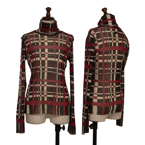 Jean Paul GAULTIER FEMME Hand-drawn Check Print Mesh T Shirt Black,Ivory,Red 40 K-173442_001