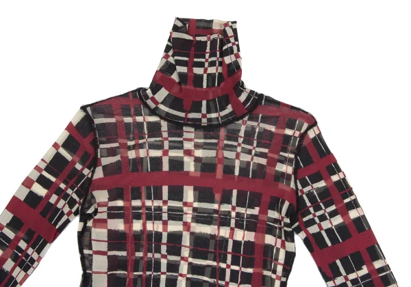 Jean Paul GAULTIER FEMME Hand-drawn Check Print Mesh T Shirt K-173442_003