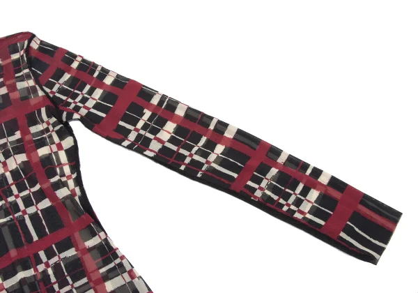 Jean Paul GAULTIER FEMME Hand-drawn Check Print Mesh T Shirt K-173442_006