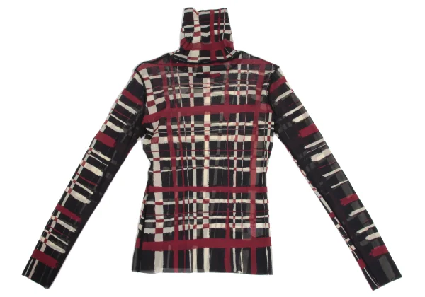 Jean Paul GAULTIER FEMME Hand-drawn Check Print Mesh T Shirt K-173442_011