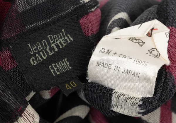 Jean Paul GAULTIER FEMME Hand-drawn Check Print Mesh T Shirt K-173442_017