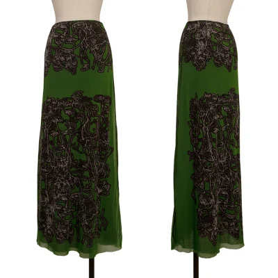 Jean Paul GAULTIER MAILLE FEMME Human Print Mesh Long Skirt