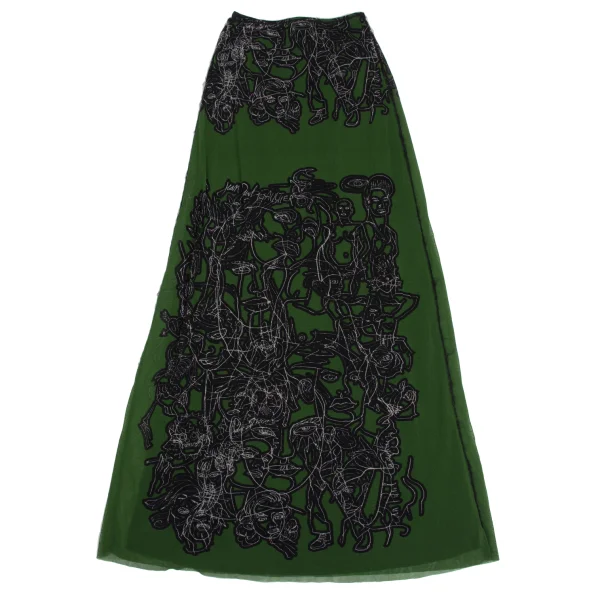 Jean Paul GAULTIER MAILLE FEMME Human Print Mesh Long Skirt K-173446_002
