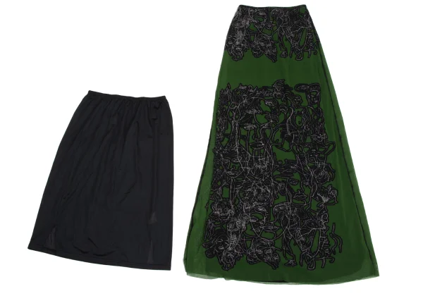Jean Paul GAULTIER MAILLE FEMME Human Print Mesh Long Skirt K-173446_010