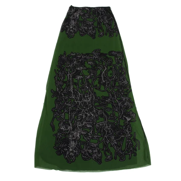 Jean Paul GAULTIER MAILLE FEMME Human Print Mesh Long Skirt K-173446_011