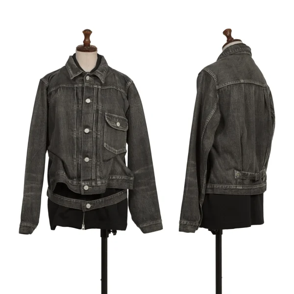 Yohji Yamamoto FEMME Knit Docking Spotted Horse Denim Jacket  Black 2 K-173474_001