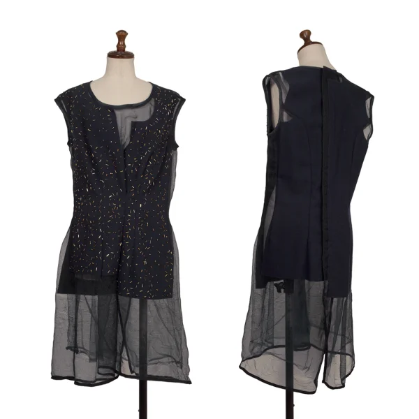 COMME des GARCONS Mesh Switching Beaded Dress Navy M K-173475_001