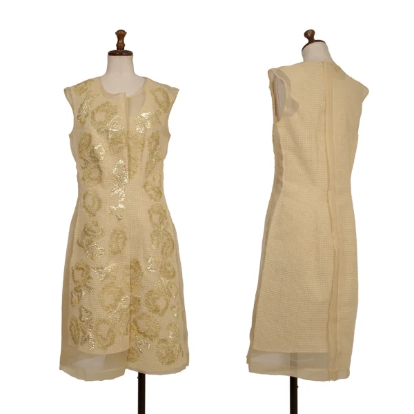 COMME des GARCONS Wool Nylon Embroidery Sheer Dress Beige M K-173476_001