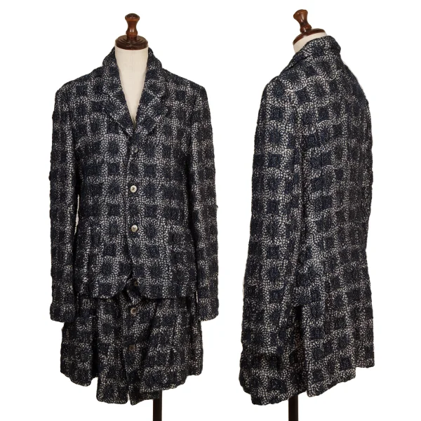 COMME des GARCONS Layered-hem Metallic Embroidery Jacket Navy S K-173486_001