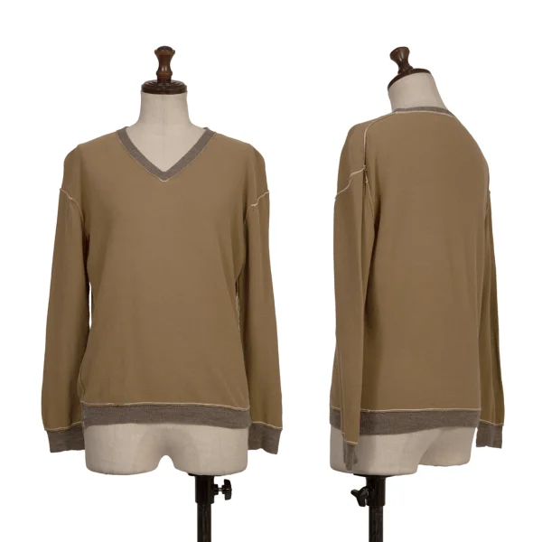 Y's Cotton Wool Inside-out V-neck Knit Top Beige 2 K-173496_001