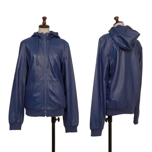MARC by MARC JACOBS Leather Zip-Up Hooded Jacket Blue XS K-173500_001