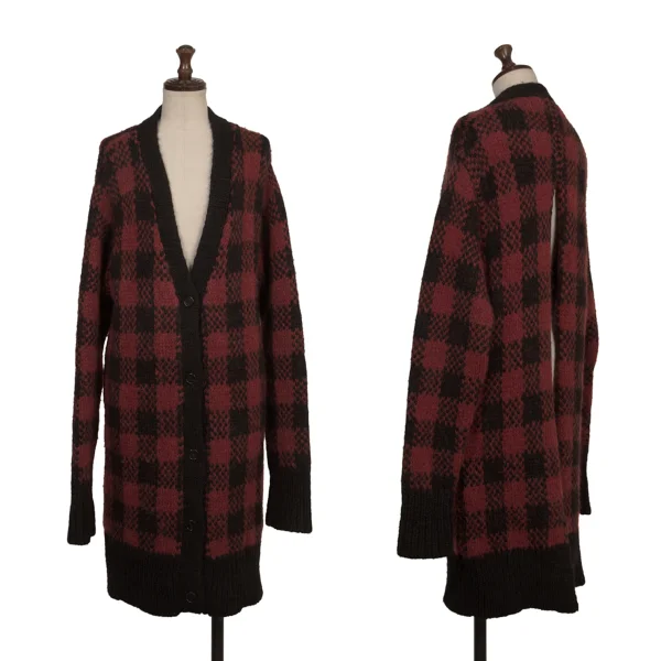 MARNI Alpaca Blend Check Back Slit Cardigan Bordeaux,Black 42 K-173504_001
