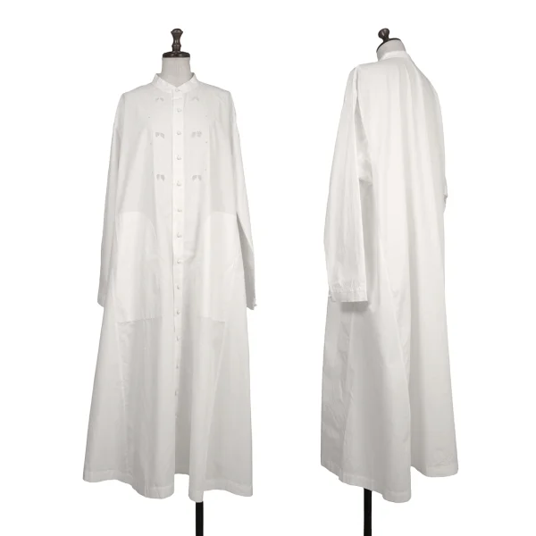 ISSEY MIYAKE HaaT Embroidered Design Band Collar Shirt Dress White 2 K-173514_001