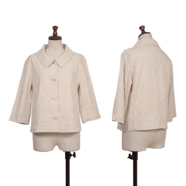 ISSEY MIYAKE HaaT Cotton Blend Gathered Design Stretch Jacket Beige 2 K-173516_001