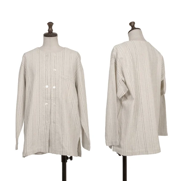 ISSEY MIYAKE PERMANENTE Striped Double Button Jacket Ivory M K-173522_001