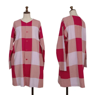 Plantation Block Check Collarless Shirt Tunic