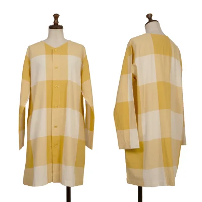 Plantation Block Check Collarless Shirt Tunic