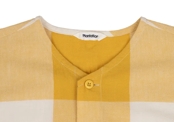 Plantation Block Check Collarless Shirt Tunic K-173535_004