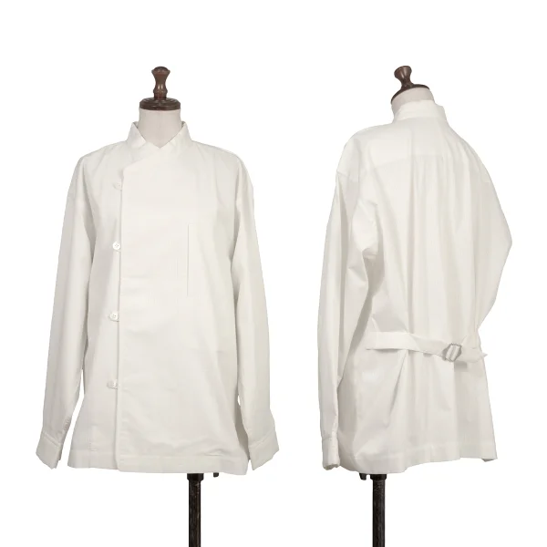 Plantation Stitch Design Band-collar Double-breasted Jacket White M K-173536_001