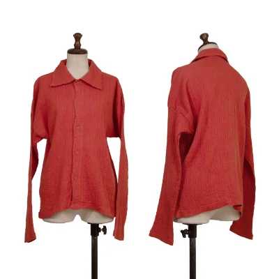 Plantation Dyed Cotton Linen Wrinkled Pleats Big-collar Shirt
