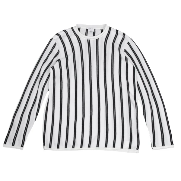 ARMANI COLLEZIONI Rayon Cotton Stripe Mesh Knit Top White,Black 52 K-173552_001