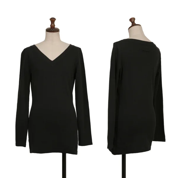 Jean Paul GAULTIER FEMME V-neck Cotton Long Sleeve Top Black 40 K-173560_001