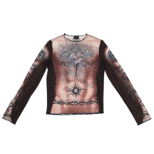 Jean Paul GAULTIER HOMME Tattoo Printed Mesh Top Brown,Pink 48 K-173568_001