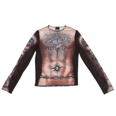 Jean Paul GAULTIER HOMME Tattoo Printed Mesh Top